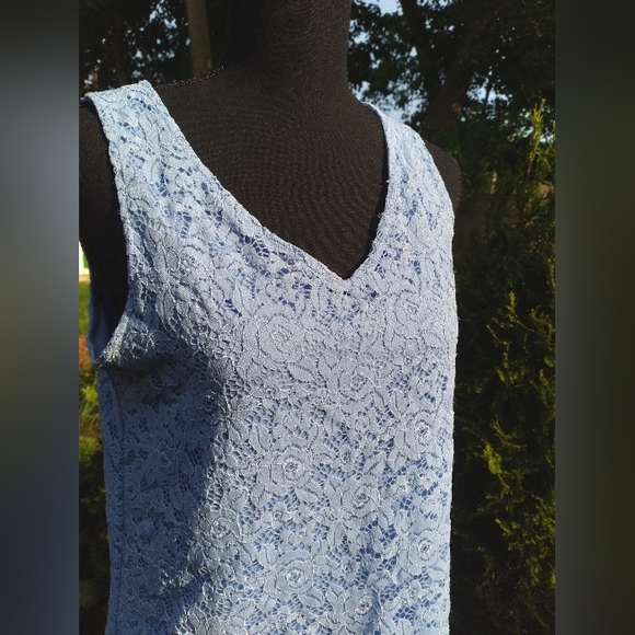 Ellen Tracy MEDIUM  Company V-neck Lace HiLo Stretch Top - Lavendar - Picture 5 of 13